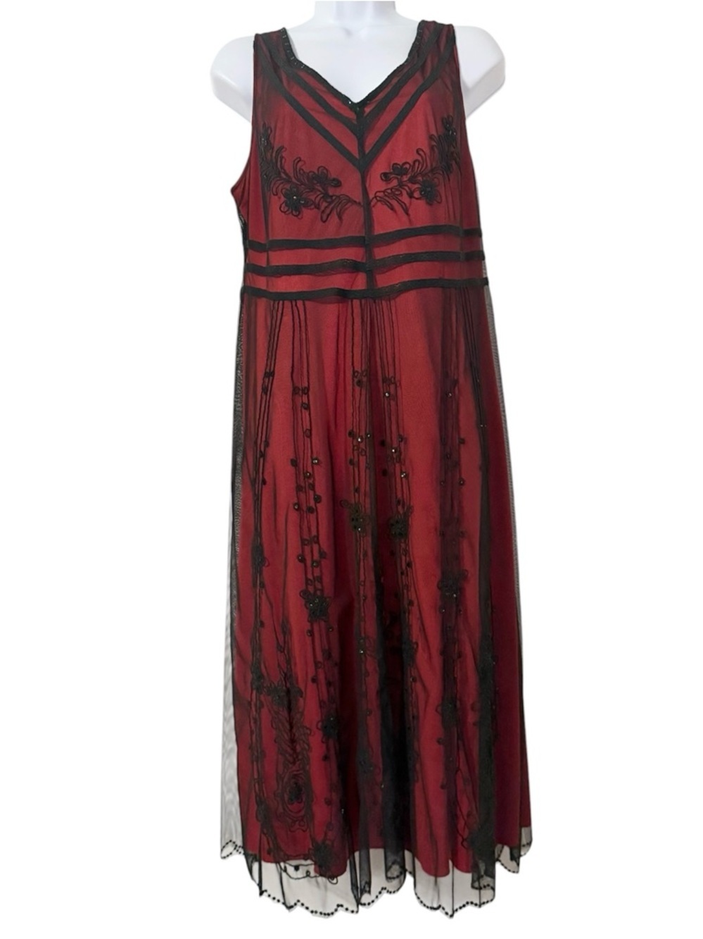 Whimsigoth Sheer Mesh Overlay Embroidered Sequins Midi Dress Robbie Bee 12 Y2K